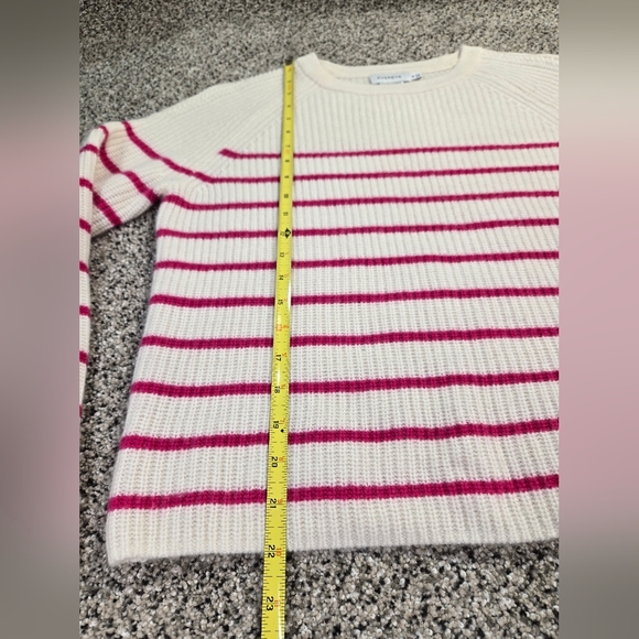 Evereve Cashmere Campbell Stripe Pullover Cream & Pink Sweater Size XS Relaxed - Picture 9 of 12